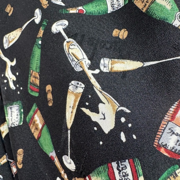 1990 1990’s Vintage NICOLE MILLER Black CHAMPAGNE BOTTLE GLASS Graphic Scarf Retro